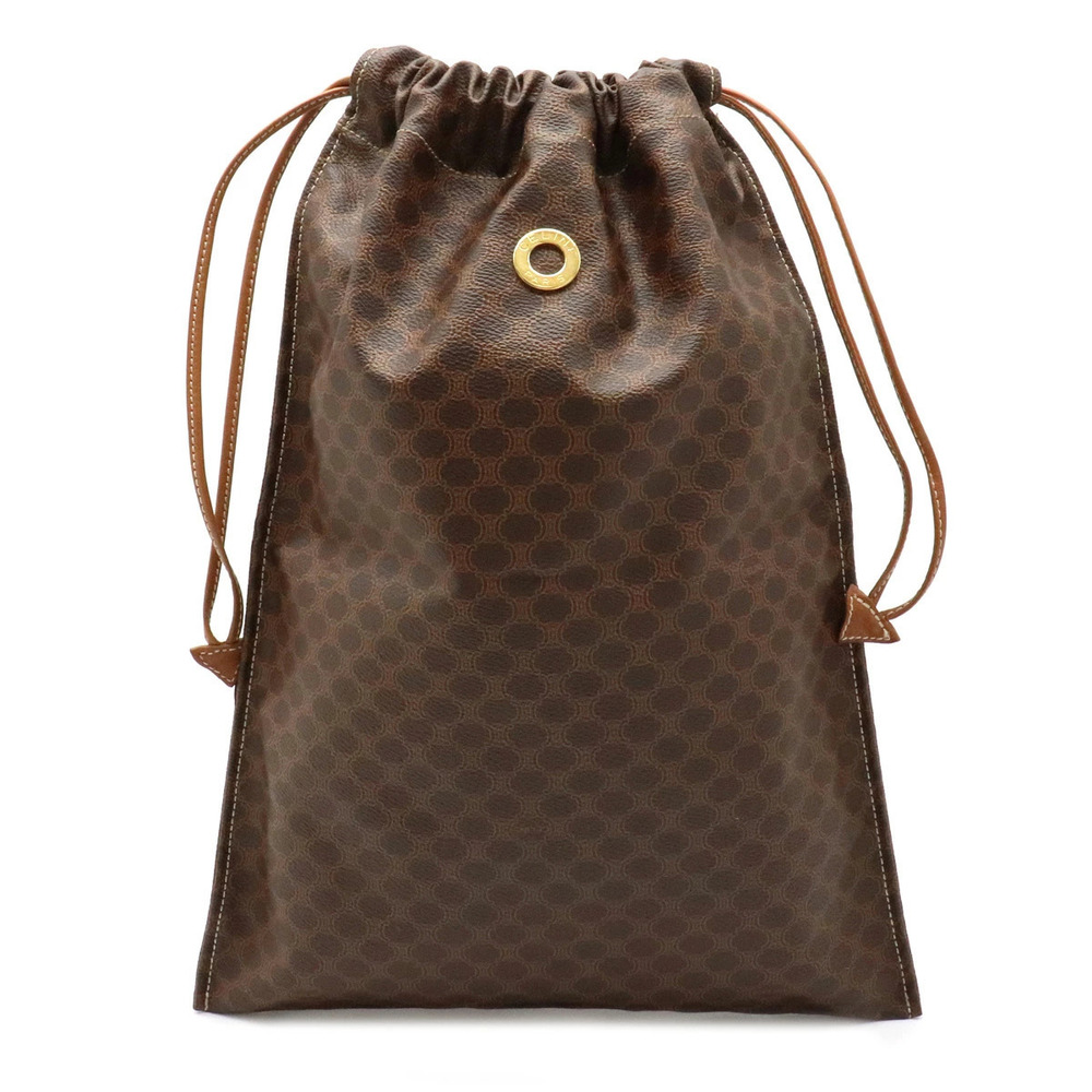 Celine Macadam drawstring Pouch Clutch case clutch leather brown dark
